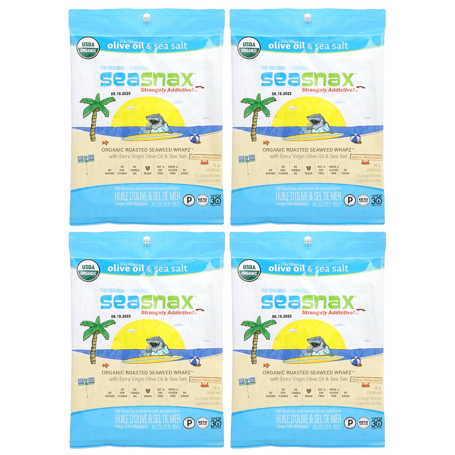 SeaSnax, Organic Roasted Seaweed Wrapz™, Olive Oil & Sea Salt, 20 Large Sheets, 2.16 oz (60 g)