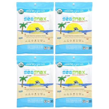 SeaSnax, Organic Roasted Seaweed Wrapz™, Olive Oil & Sea Salt, 20 Large Sheets, 2.16 oz (60 g)