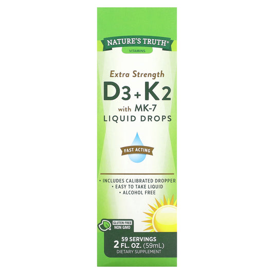 Nature's Truth, Extra Strength D3 + K2 with MK-7 Liquid Drops, 2 fl oz (59 ml)