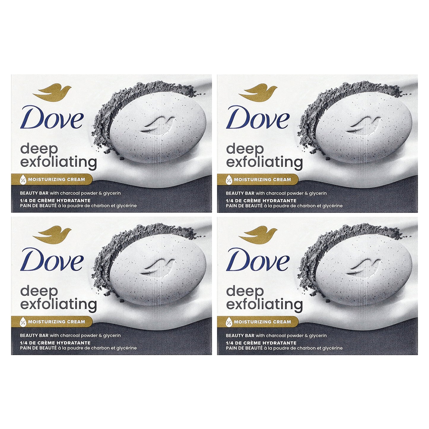 Dove, Deep Exfoliating Beauty Bar with Charcoal Powder & Glycerin, 4 Bars, 3.75 oz (106 g) Each