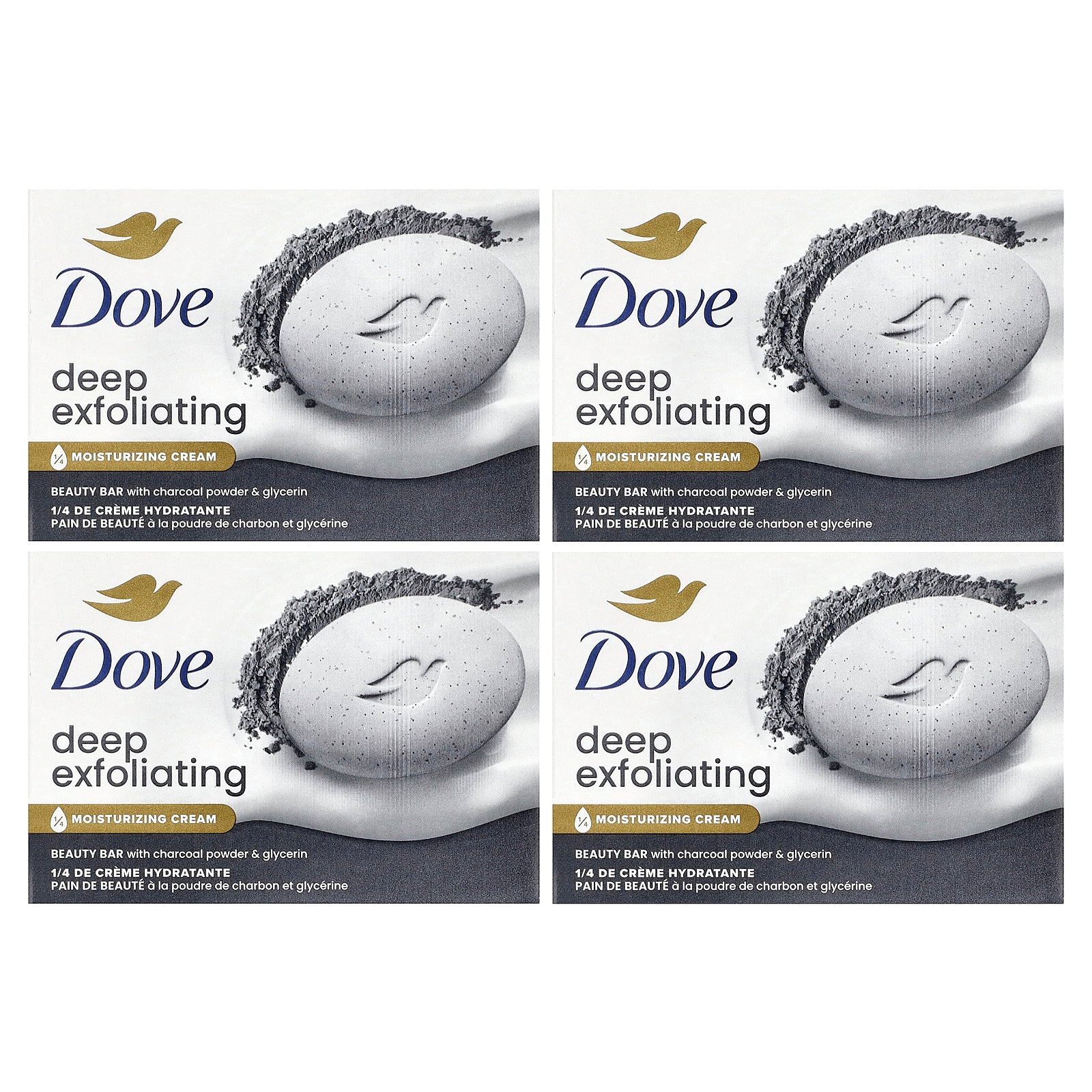 Dove, Deep Exfoliating Beauty Bar with Charcoal Powder & Glycerin, 4 Bars, 3.75 oz (106 g) Each