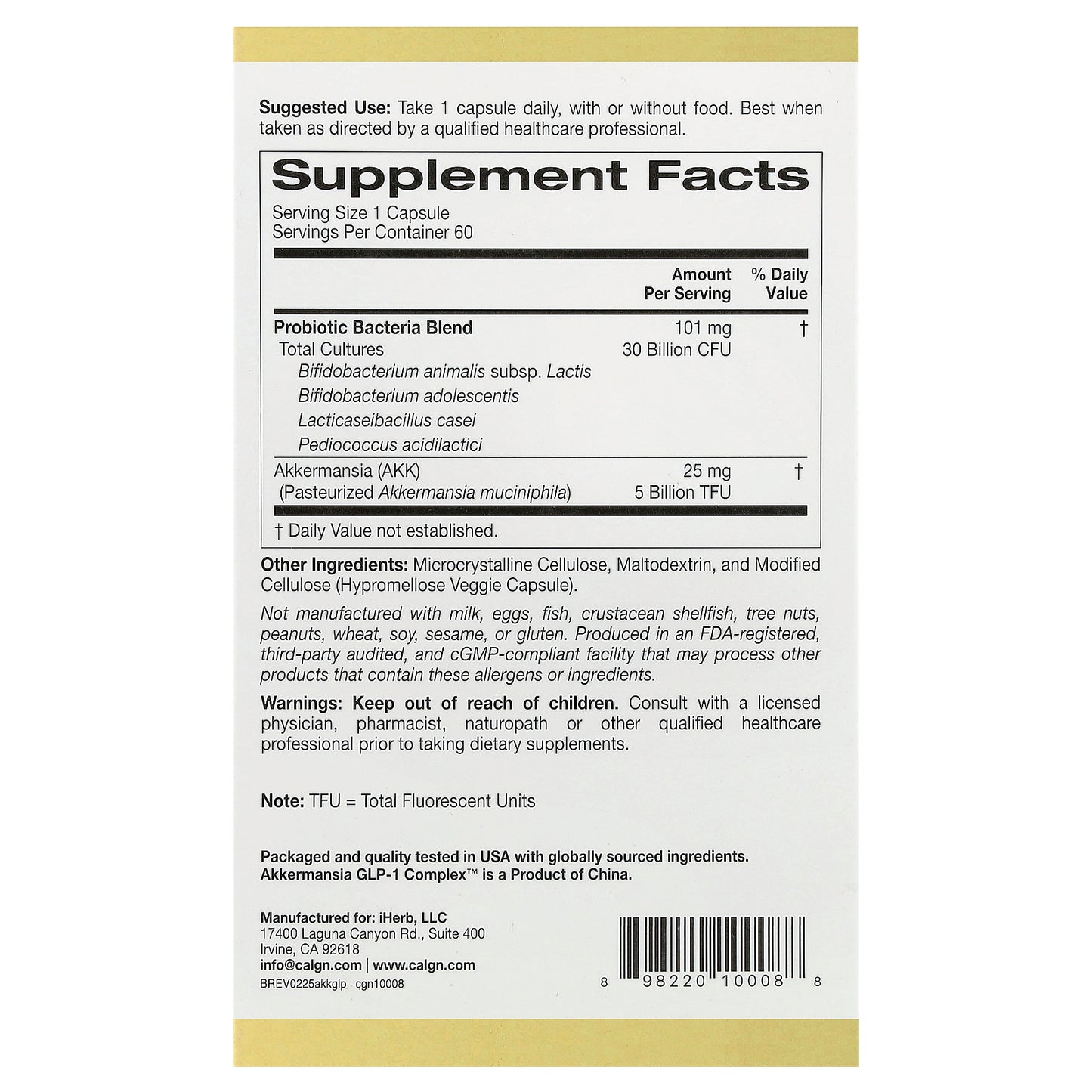 California Gold Nutrition, Akkermansia + Probiotics GLP-1 Complex, 60 Veggie Capsules