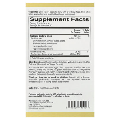 California Gold Nutrition, Akkermansia + Probiotics GLP-1 Complex, 60 Veggie Capsules