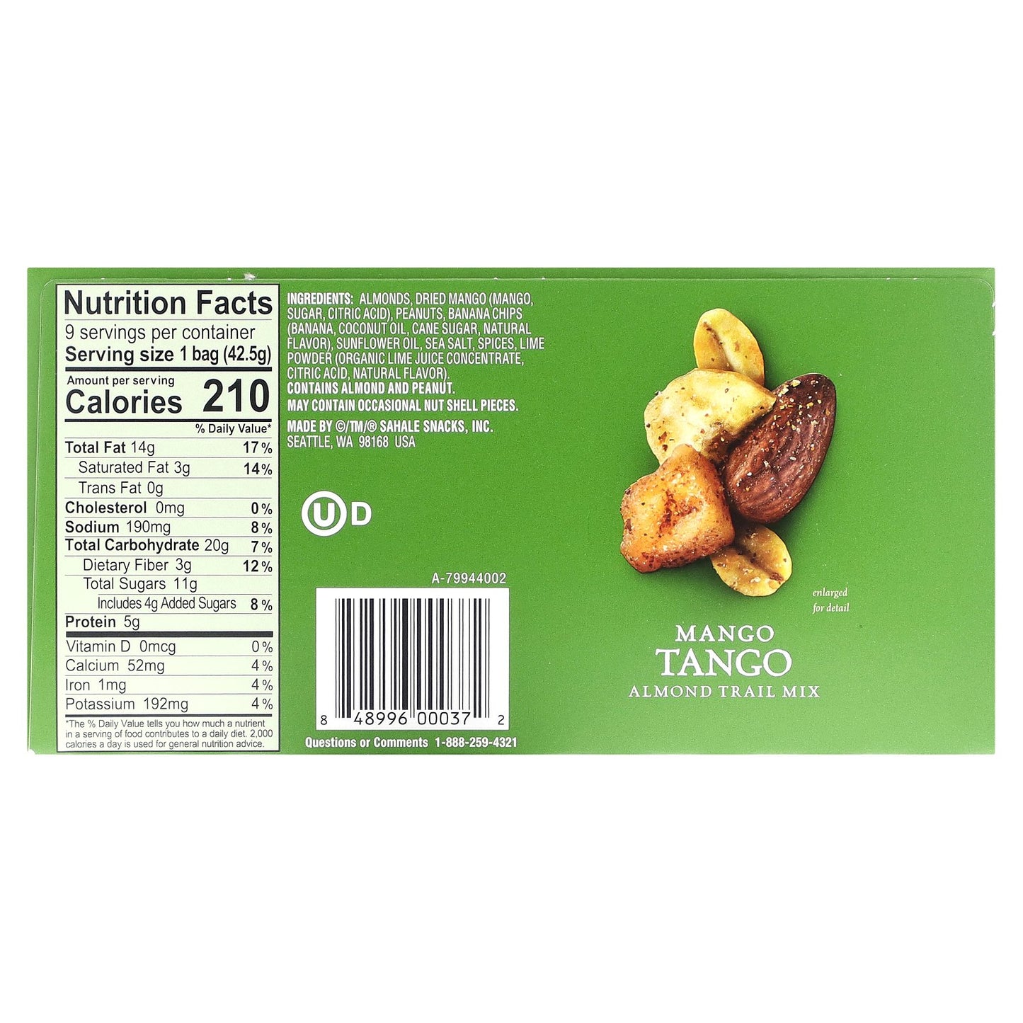 Sahale Snacks, Mango Tango Almond Trail Mix, 9 Packs, 1.5 oz (42.5 g) Each