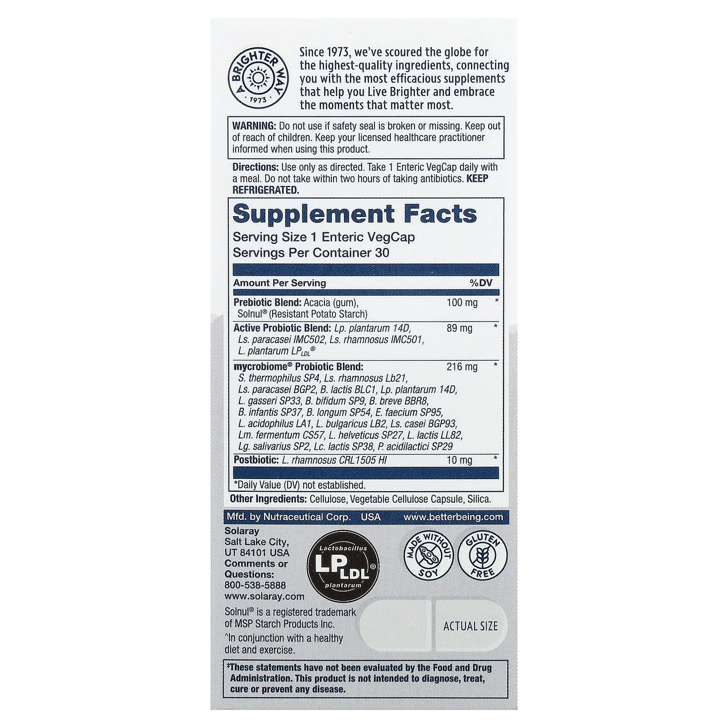 Solaray, Mycrobiome®, Complete Probiotic, Active, 30 VegCaps