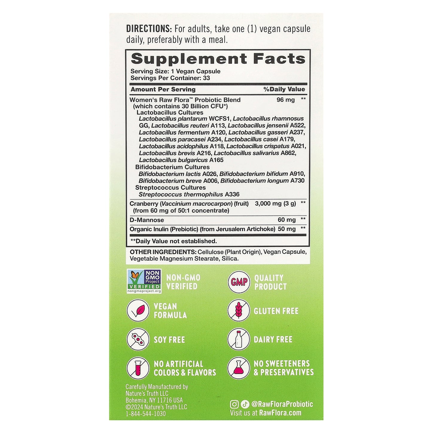 Nature's Truth, Women's Care, Raw Flora™ Probiotic-18, 33 Vegan Capsules