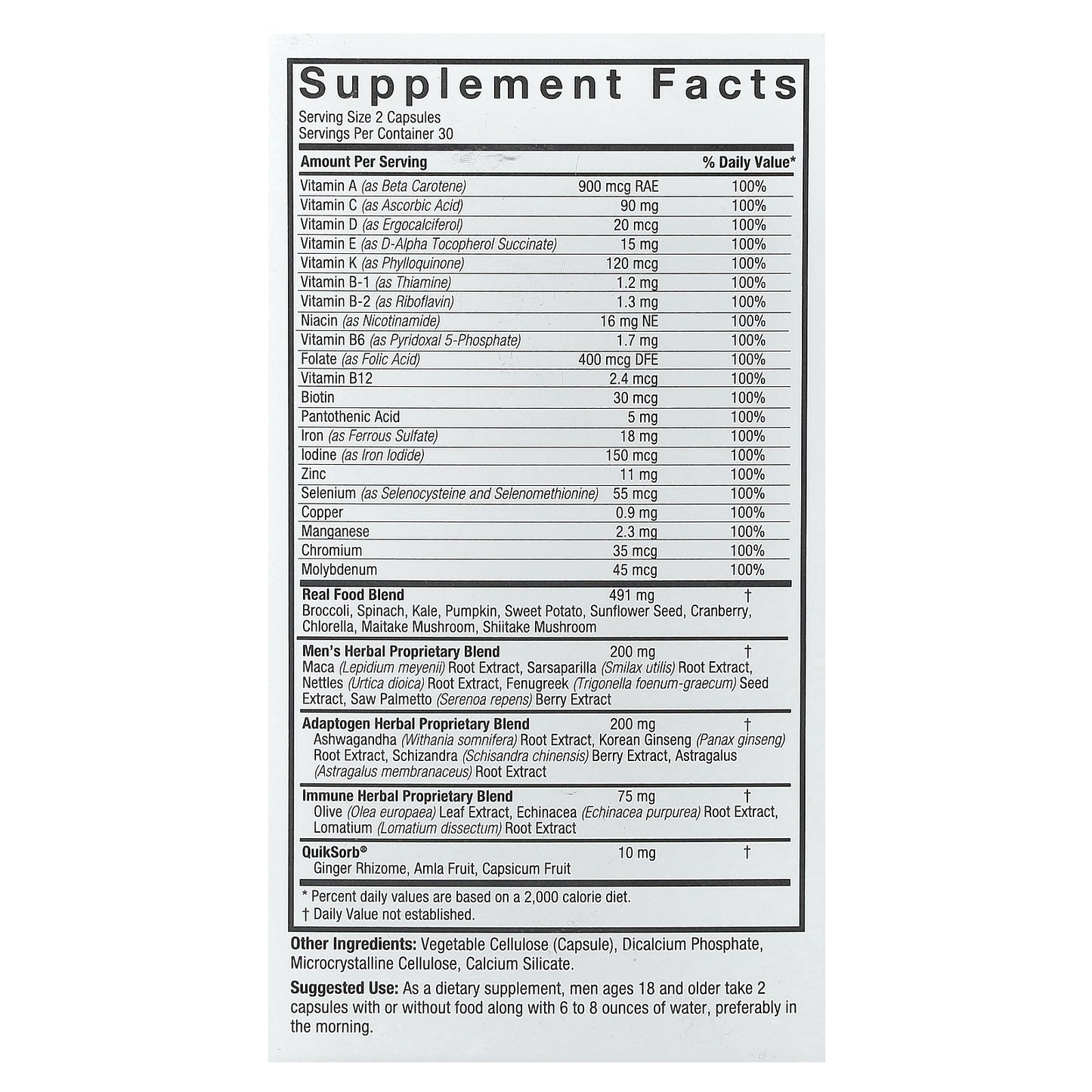 Nature's Answer, Men's 100, Multivitamin, 60 Vegetarian Capsules