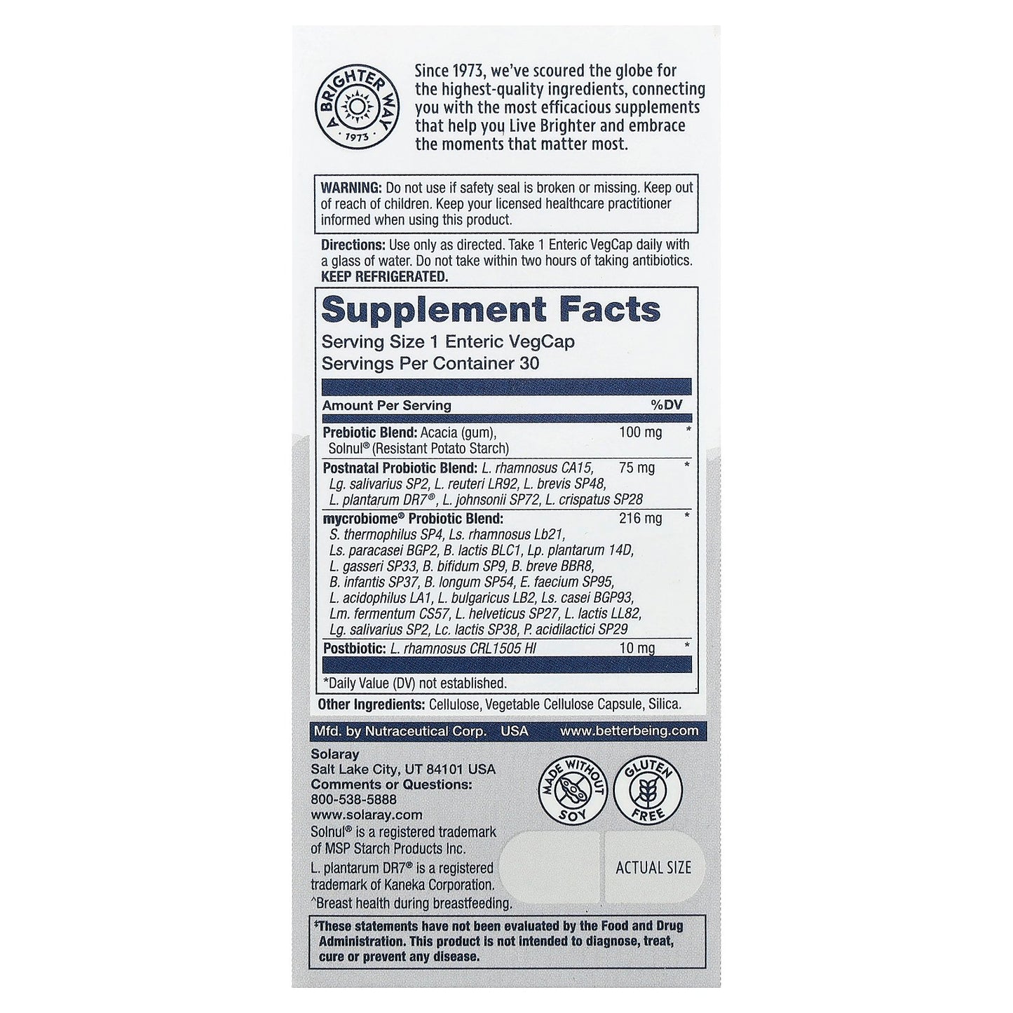 Solaray, Mycrobiome®, Complete Probiotic, Postnatal, 30 VegCaps