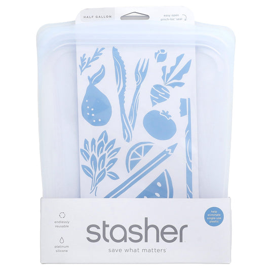 Stasher, Reusable Silicone Food Bag, Half Gallon, Clear, 64 fl oz (1.89 l)