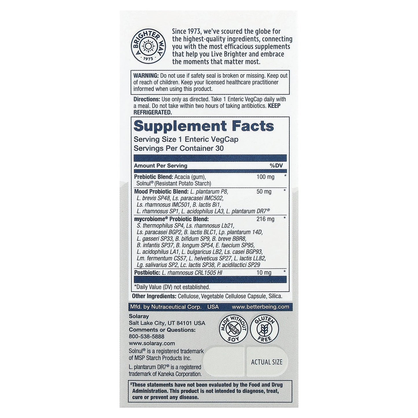 Solaray, Mycrobiome®, Complete Probiotic, Mood, 30 VegCaps