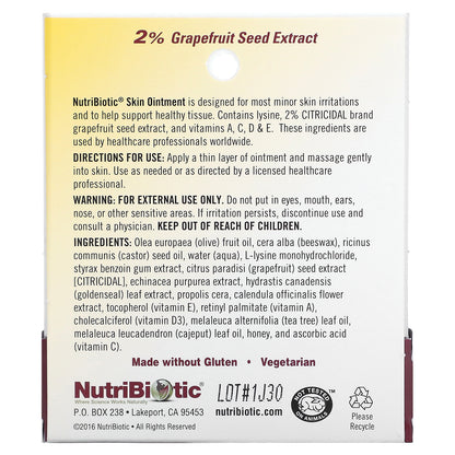 NutriBiotic, Skin Ointment, 2% Grapefruit Seed Extract with Lysine, 0.5 fl oz (15 ml)