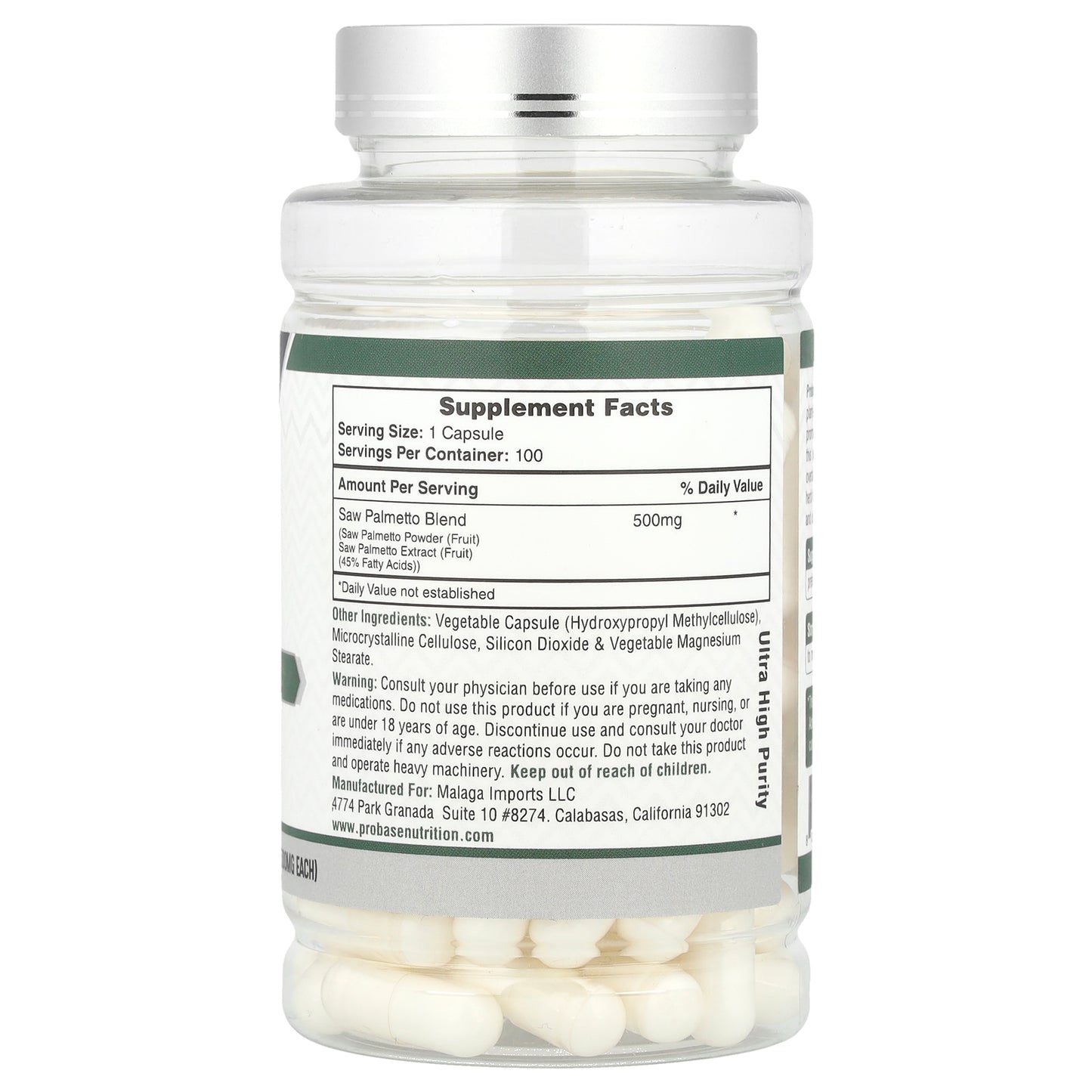 Probase Nutrition, Saw Palmetto, 500 mg, 100 Capsules