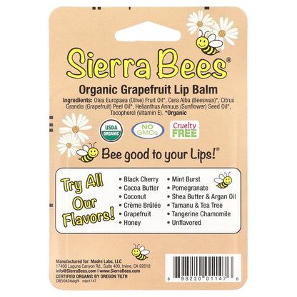 Sierra Bees, Organic Lip Balms, Grapefruit, 4 Pack, 0.15 oz (4.25 g) Each