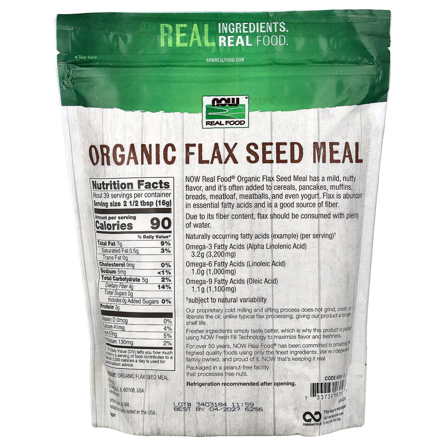 NOW Foods, Real Food, Organic Flax Seed Meal, 22 oz (624 g)