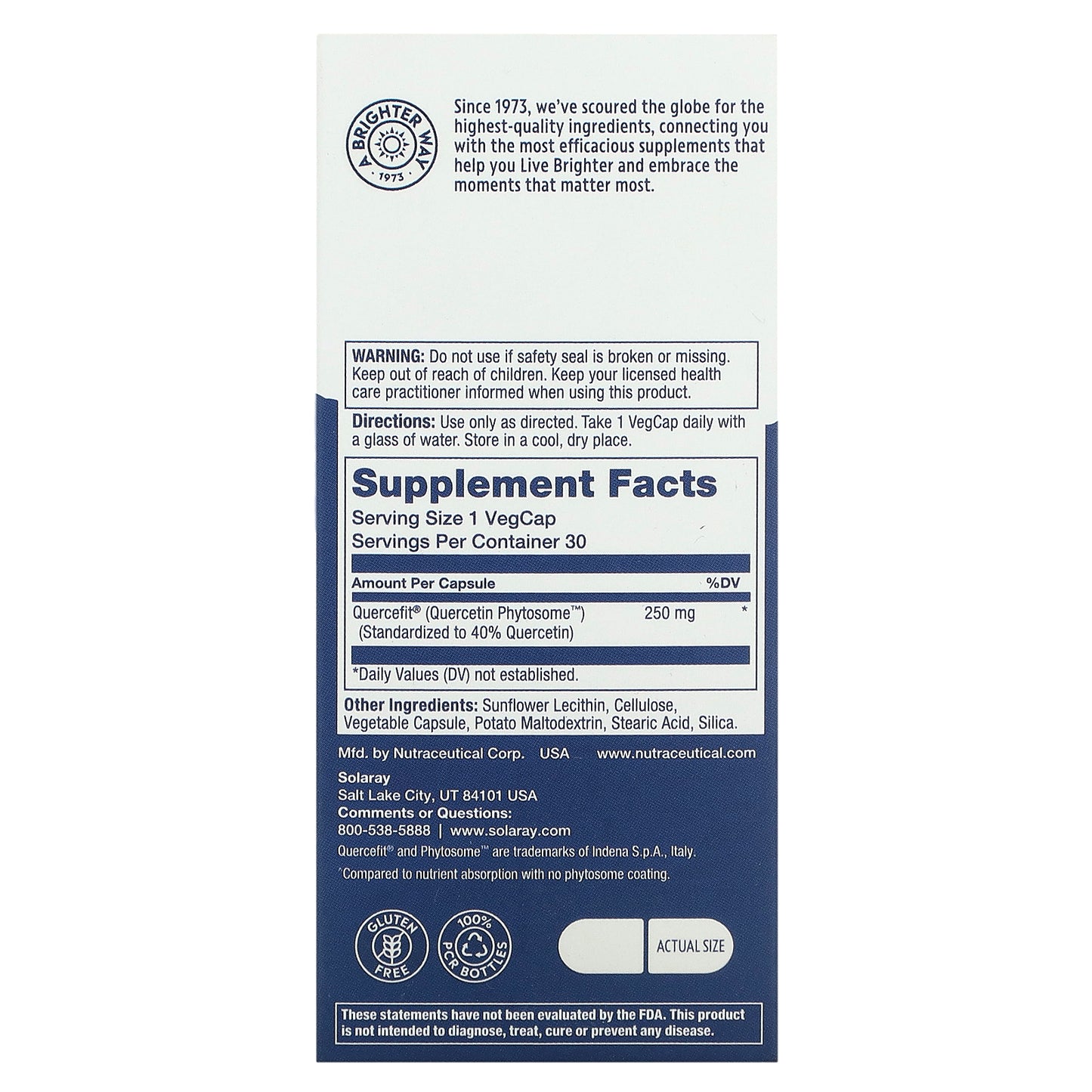 Solaray, Quercetin Phytosome, 250 mg, 30 VegCaps