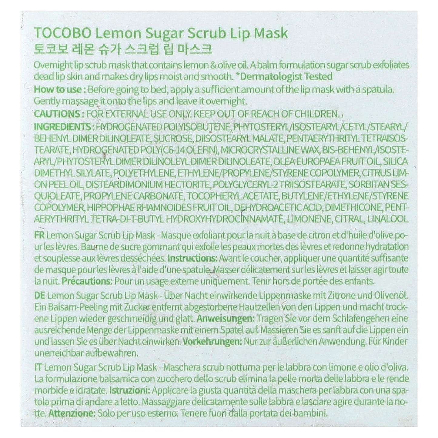 Tocobo, Lemon Sugar Scrub Lip Mask, 20 ml