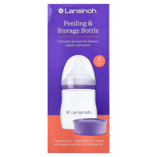Lansinoh, Feeding & Storage Bottle, 1 Month+, Slow Flow, 3 Piece