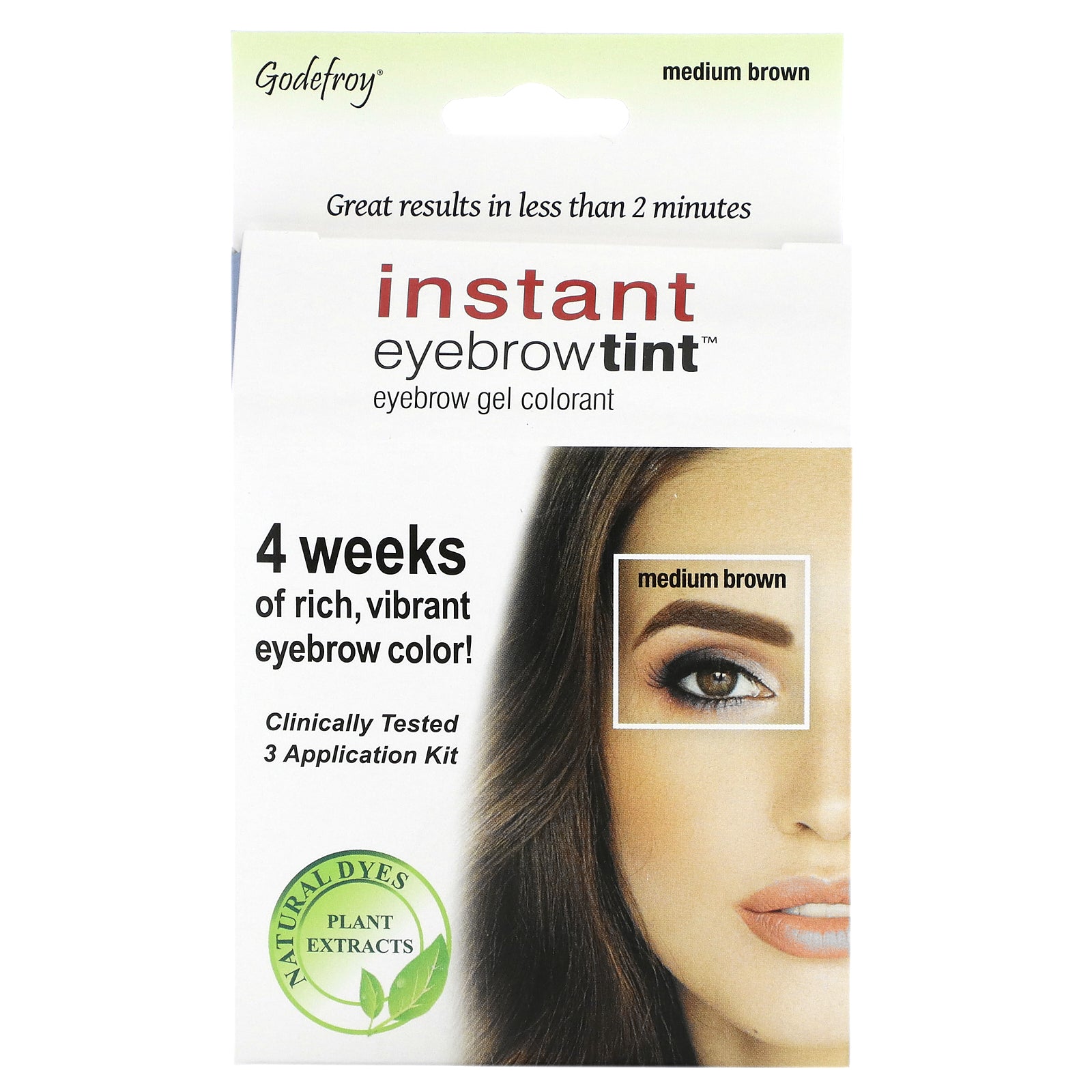 Godefroy, Instant Eyebrow Tint, Medium Brown, 3 Application Kit