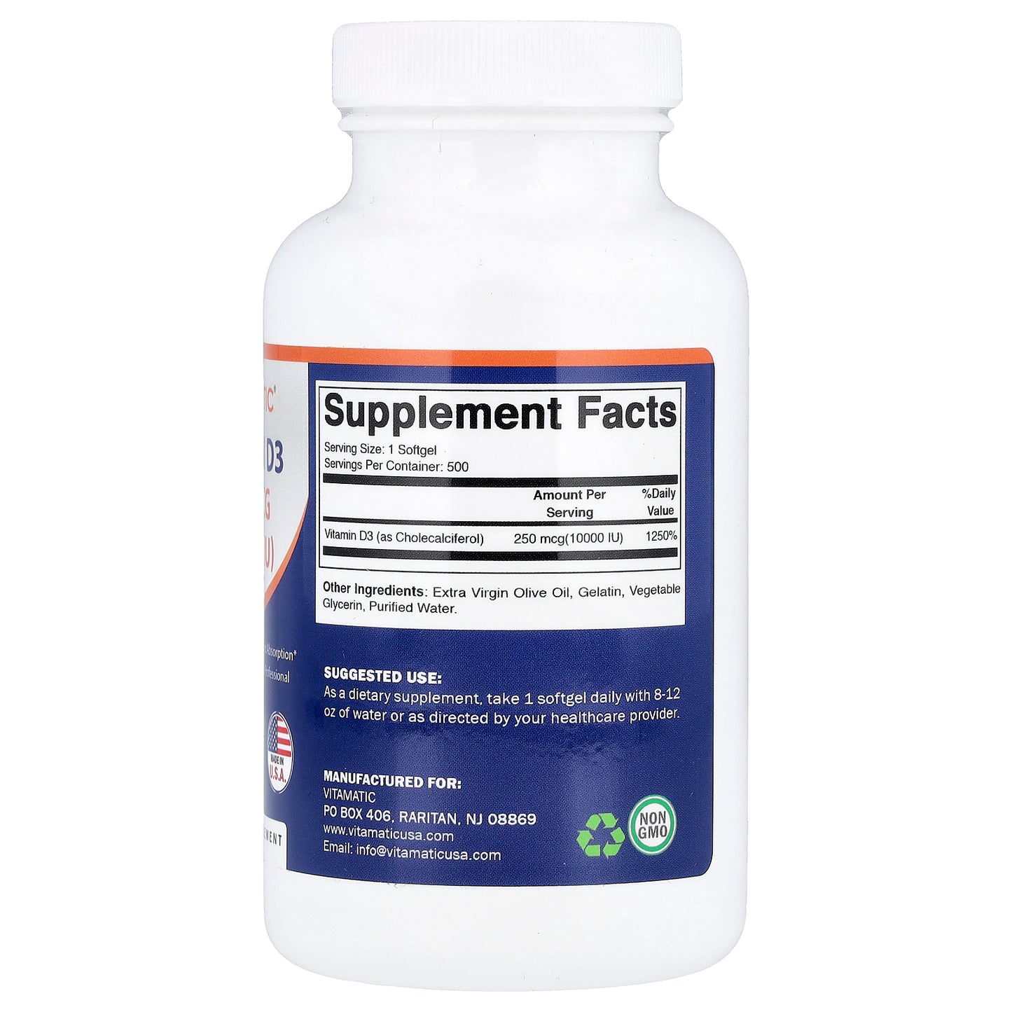 Vitamatic, Vitamin D3, 250 mcg (10,000 IU), 500 Softgels