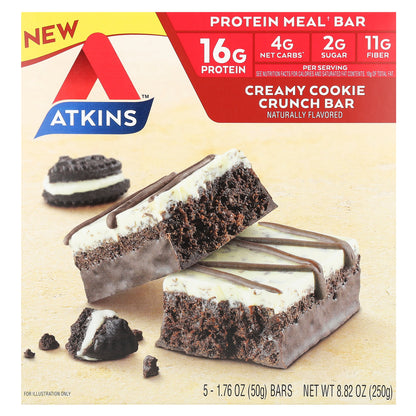 Atkins, Protein Meal Bar, Creamy Cookie Crunch, 5 Bars, 1.76 oz (50 g) Each