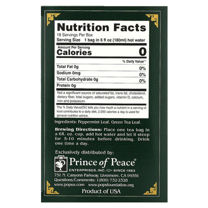 Prince of Peace, Peppermint Green Tea, 18 Tea Bags, 1.14 oz (32.4 g)