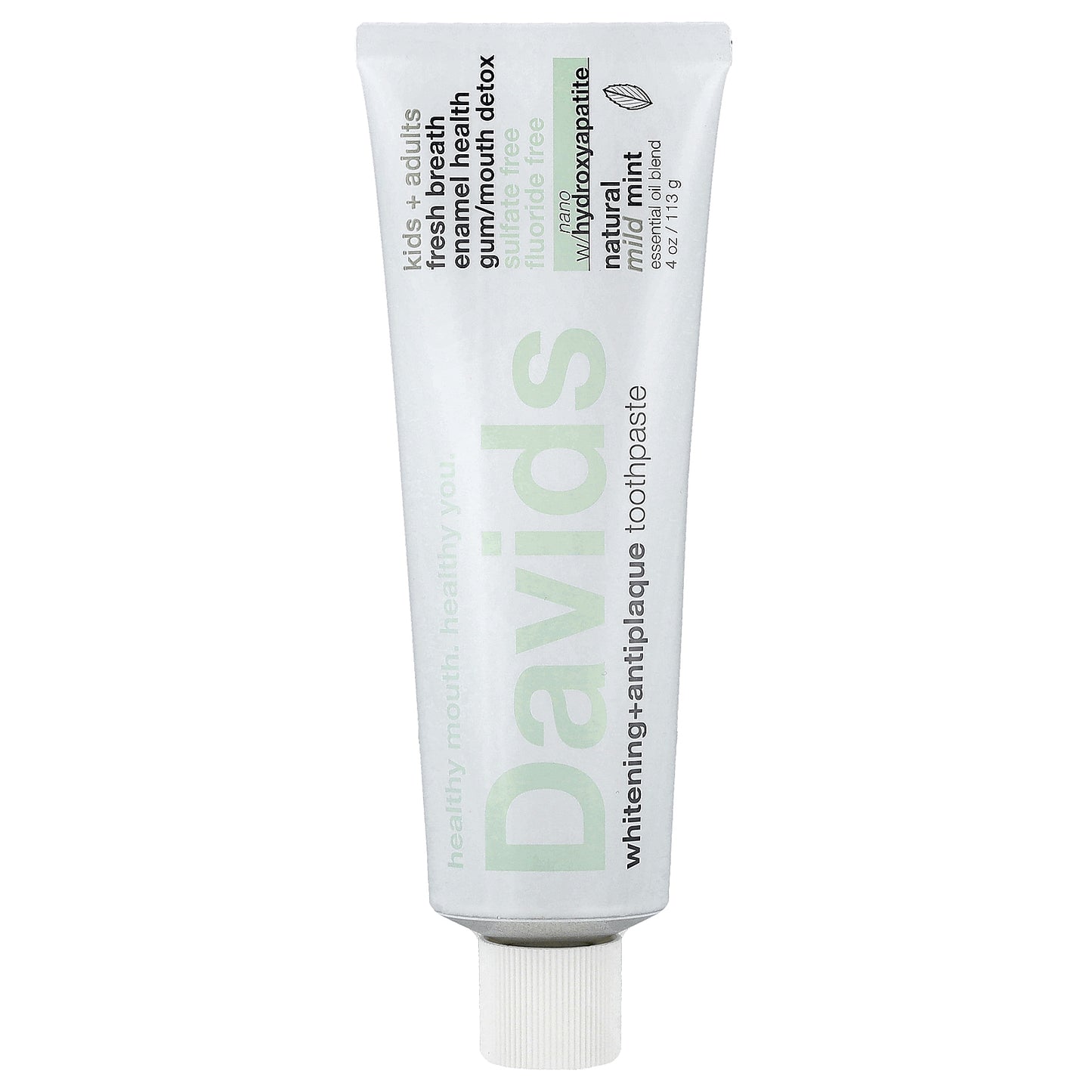 Davids, Kids + Adults Whitening + Antiplaque Toothpaste, Natural Mild Mint, 4 oz (113 g)