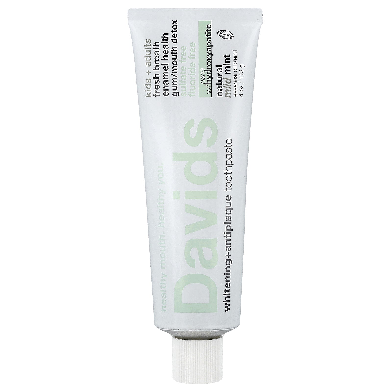 Davids, Kids + Adults Whitening + Antiplaque Toothpaste, Natural Mild Mint, 4 oz (113 g)