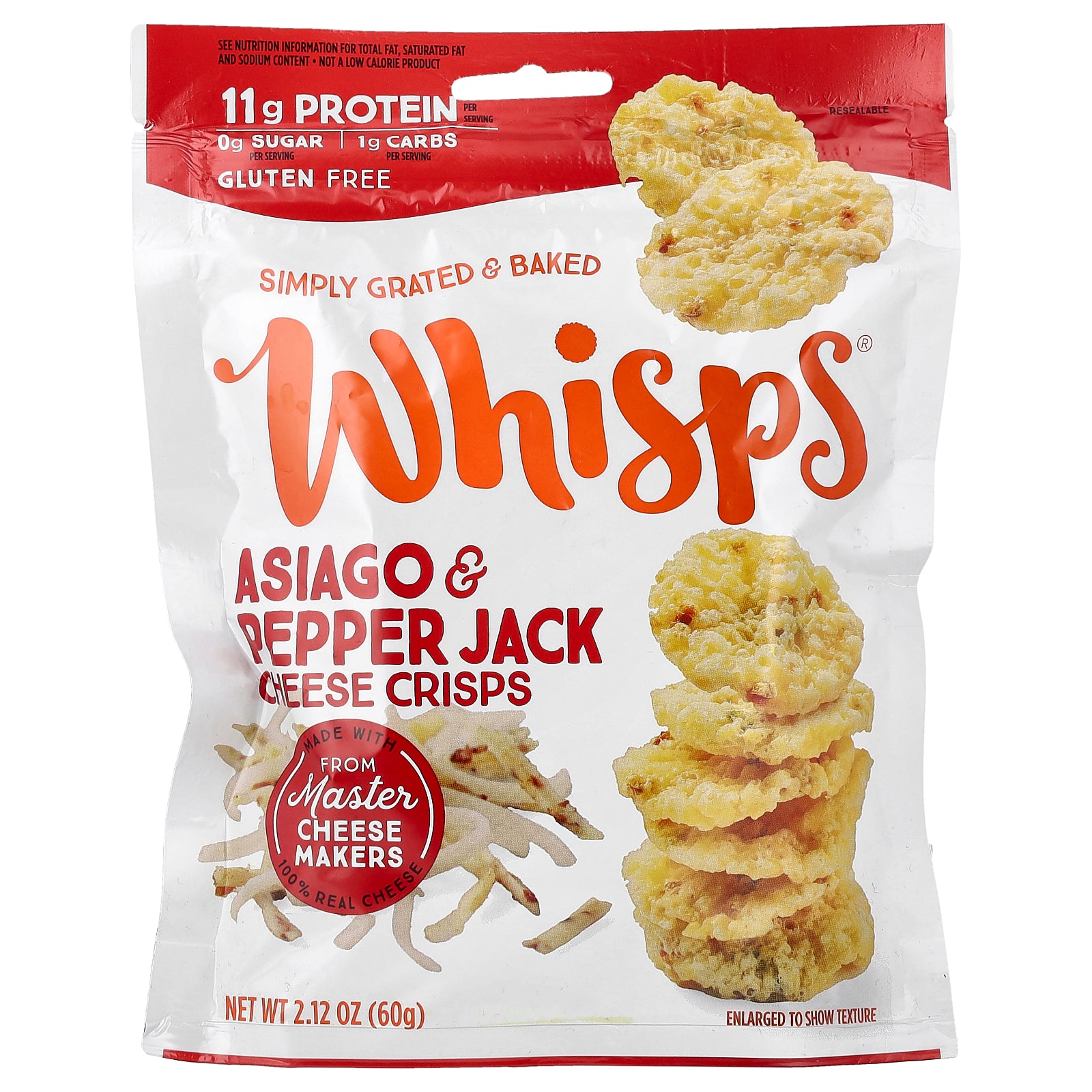 Whisps, Cheese Crisps, Asiago & Pepper Jack , 2.12 oz ( 60 g)