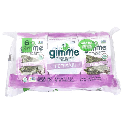 gimMe, Roasted Seaweed Snacks, Teriyaki, 6 Packs, 0.17 oz (5 g) Each