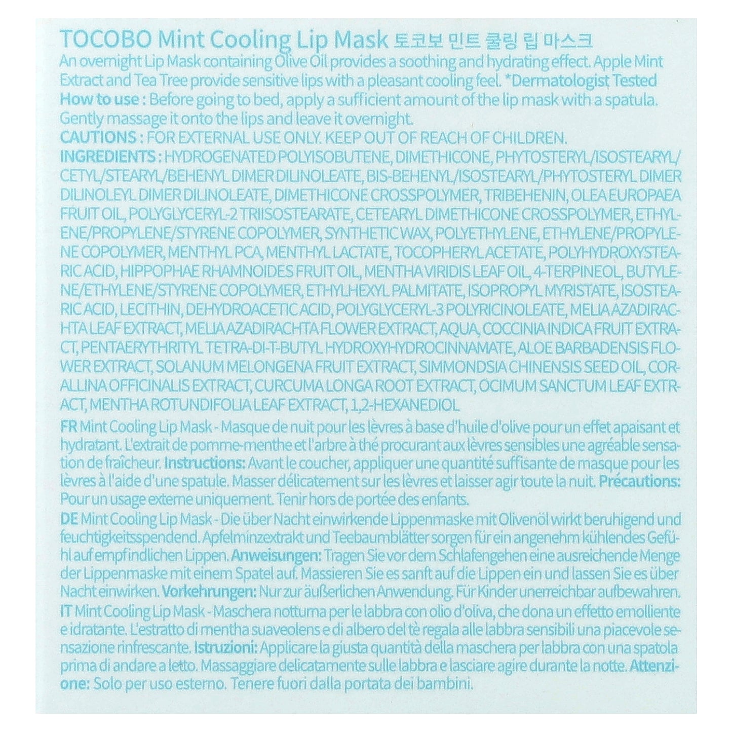 Tocobo, Mint Cooling Lip Mask, 20 ml