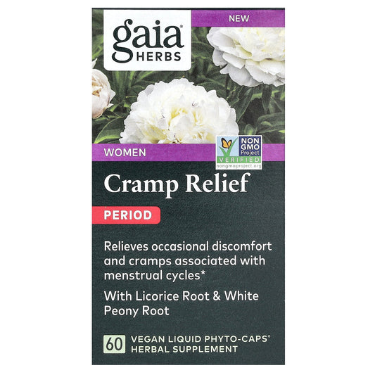 Gaia Herbs, Women, Cramp Relief, Period, 60 Vegan Liquid Phyto-Caps