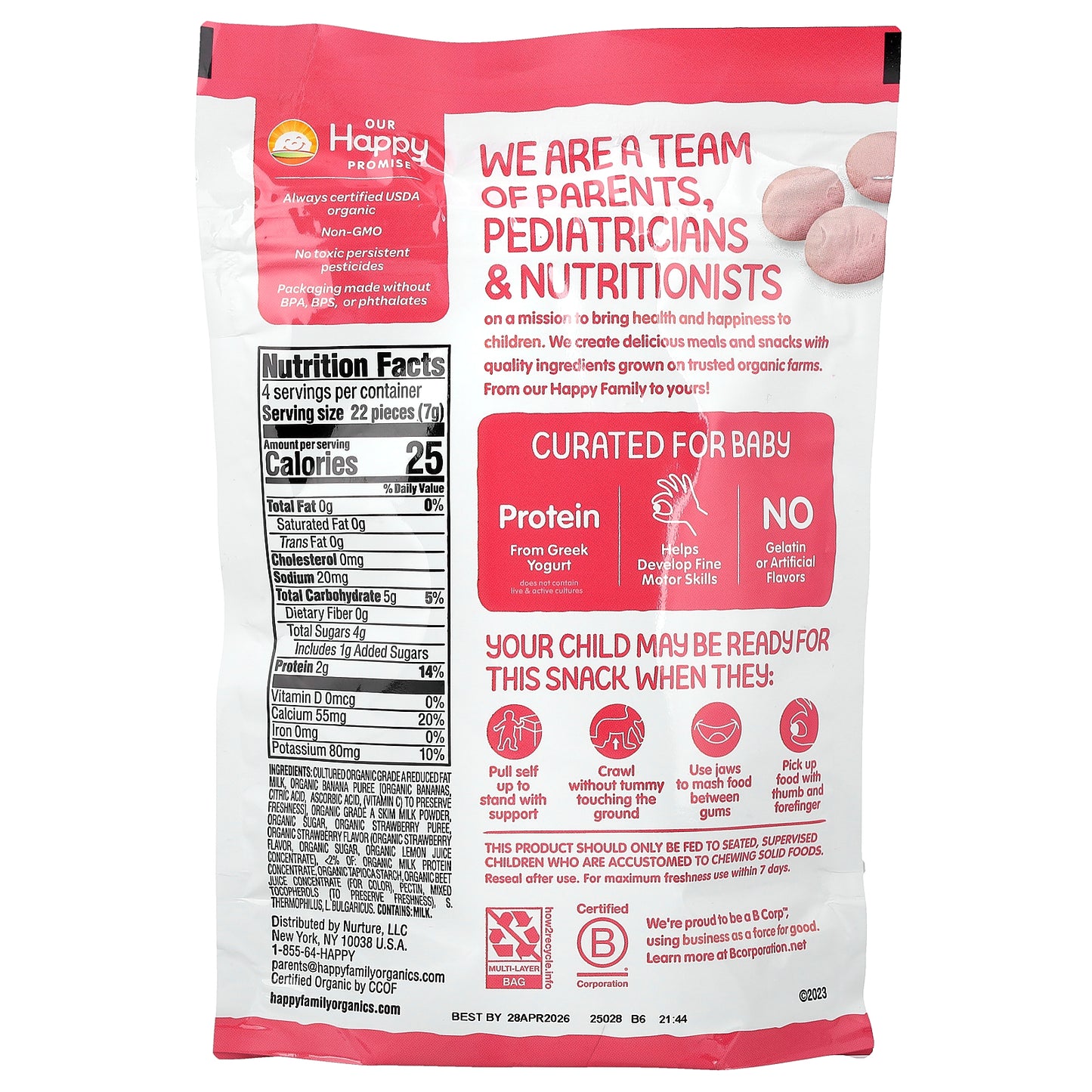 Happy Family Organics, Happy Baby®, Organic Greek Yogis, Crawling Baby, Strawberry Banana, 1 oz (28 g)