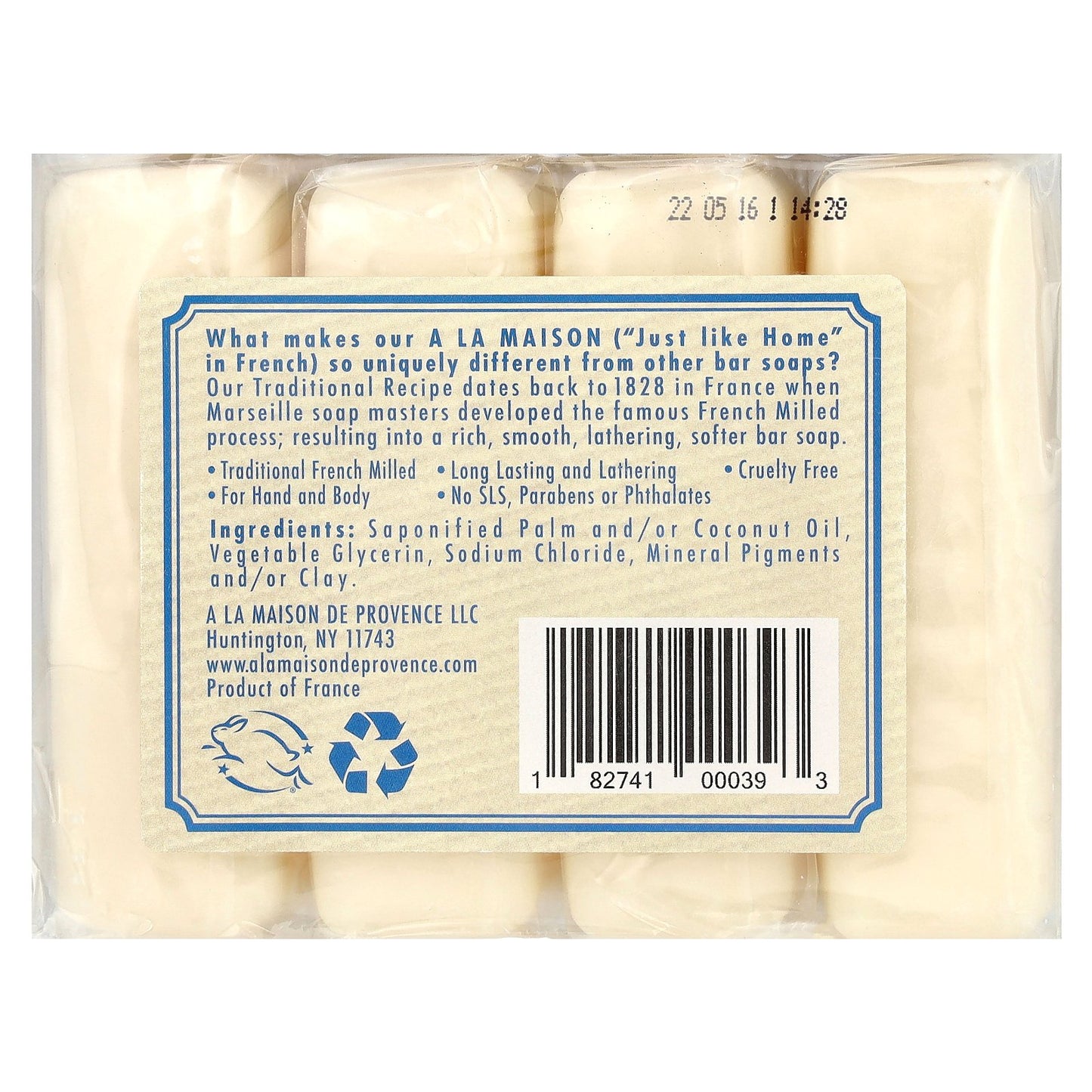 A La Maison de Provence, Hand & Body Bar Soap, Hypoallergenic Unscented, 4 Bars, 3.5 oz (100 g) Each