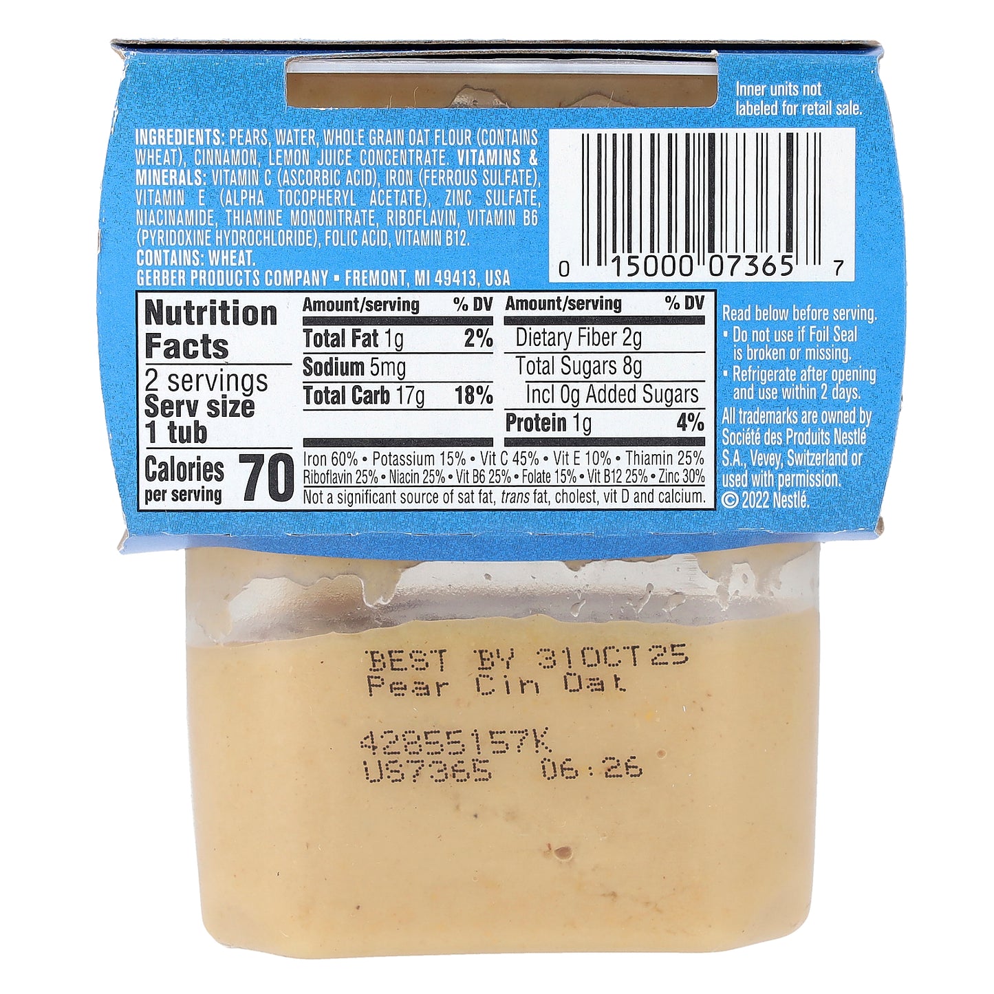 Gerber, Natural for Baby, Grain & Grow™, 2nd Foods®, Pear Cinnamon Oatmeal Cereal, 2 Pack, 4 oz (113 g) Each