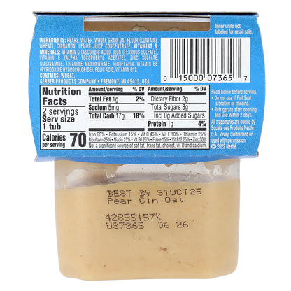 Gerber, Natural for Baby, Grain & Grow™, 2nd Foods®, Pear Cinnamon Oatmeal Cereal, 2 Pack, 4 oz (113 g) Each