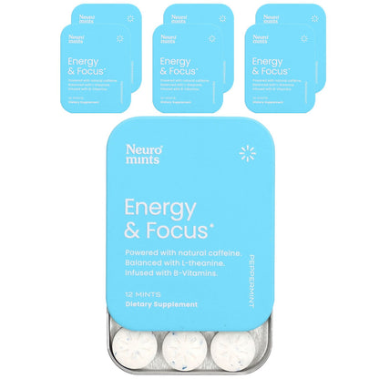 NeuroGum, NeuroMints, Energy & Focus, Peppermint, 6 Packs, 12 Pieces Each