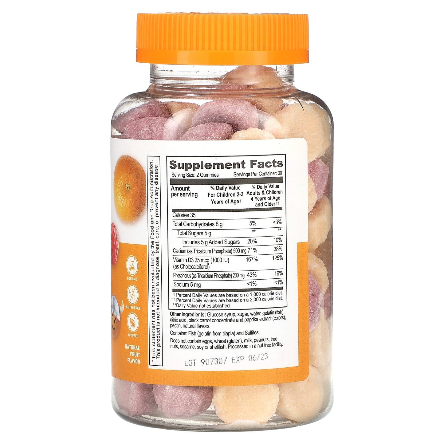 Lifeable, Kids Calcium + Vitamin D3 Gummies, Natural Fruit, 60 Gummies