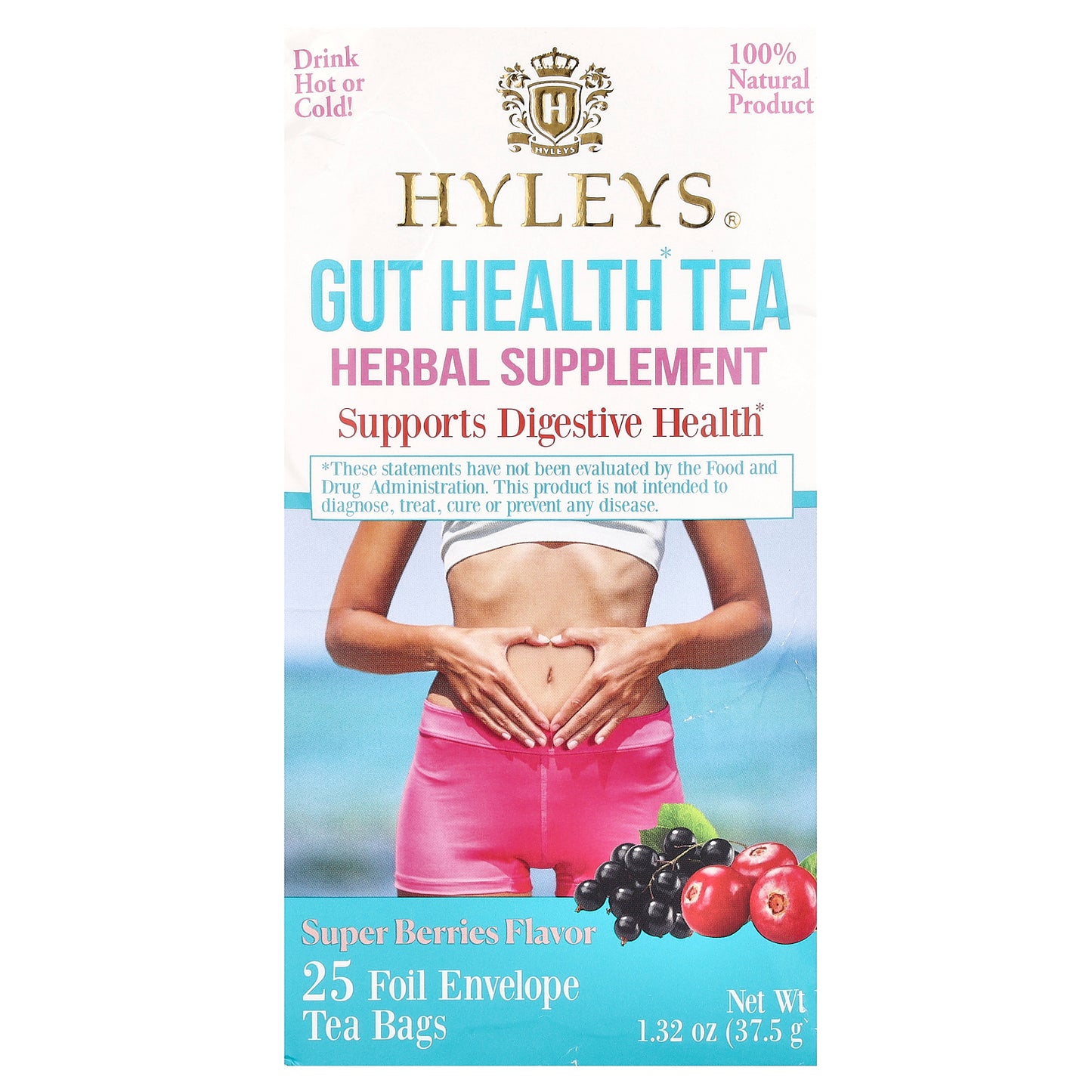 Hyleys Tea, Gut Health Tea, Super Berries , 25 Foil Envelope Tea Bags, 1.32 oz (37.5 g)