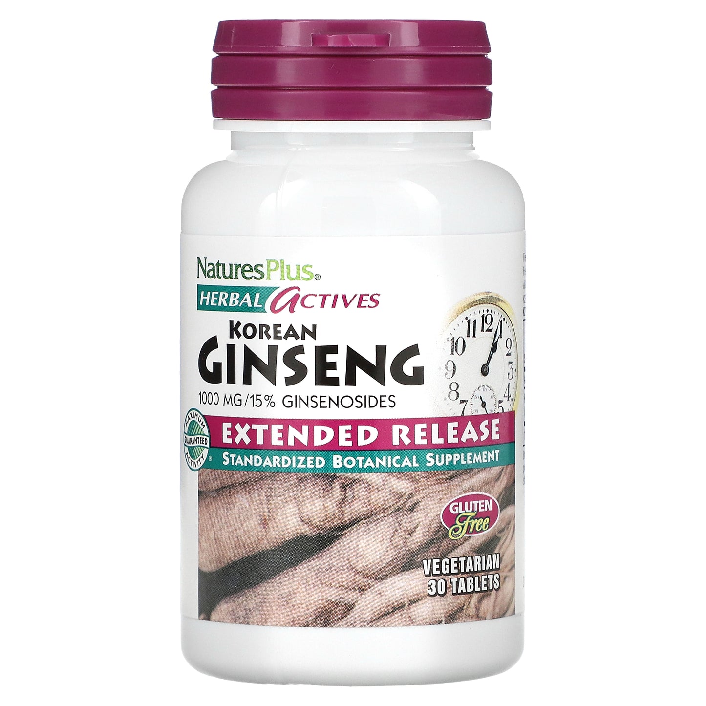 NaturesPlus, Herbal Actives, Korean Ginseng, Extended Release, 1,000 mg, 30 Vegetarian Tablets