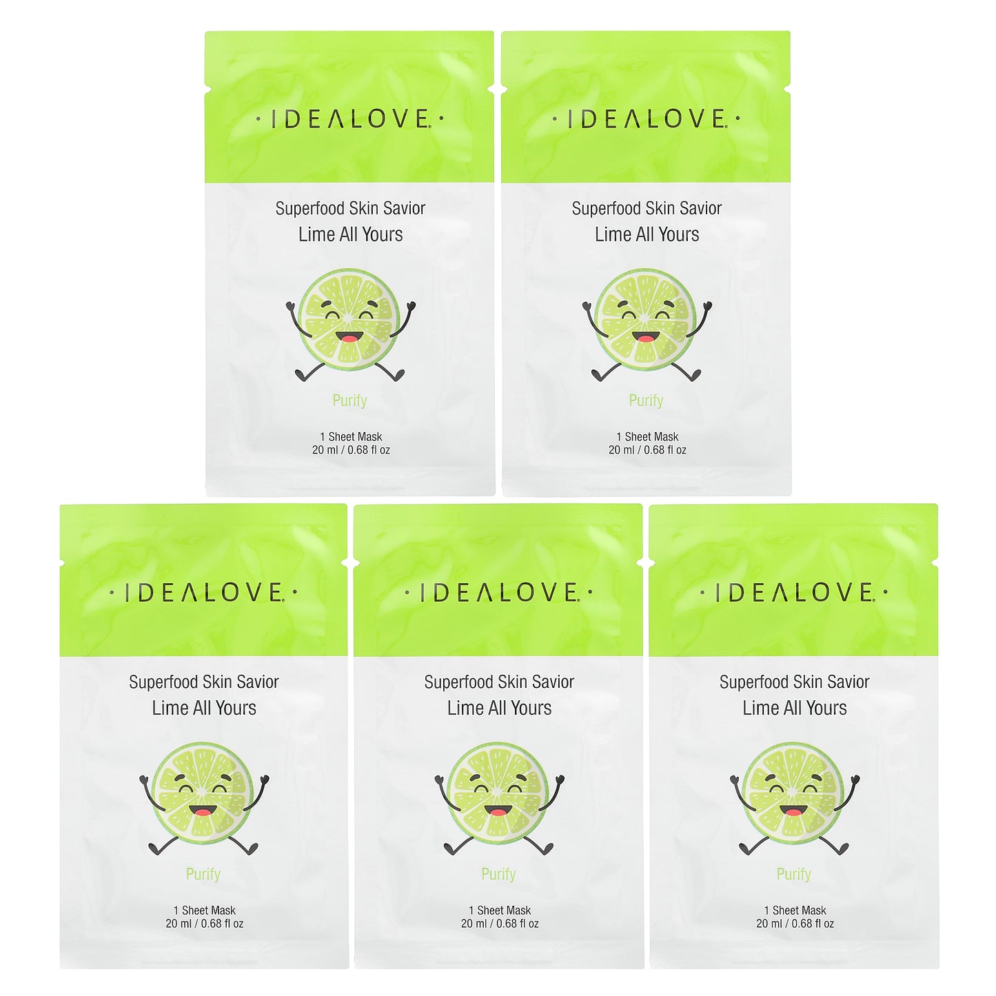 Idealove, Superfood Skin Savior, Lime All Yours, 5 Beauty Sheet Masks, 0.68 fl oz (20 ml) Each