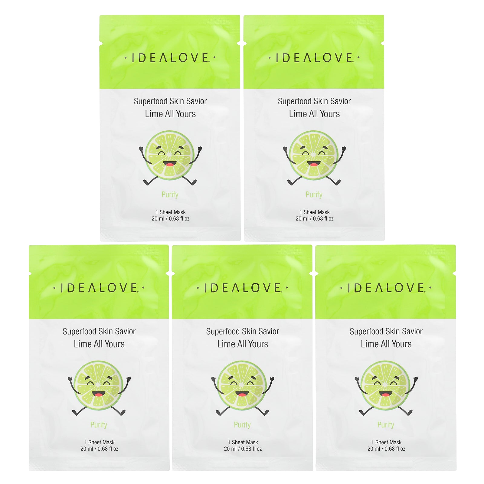 Idealove, Superfood Skin Savior, Lime All Yours, 5 Beauty Sheet Masks, 0.68 fl oz (20 ml) Each