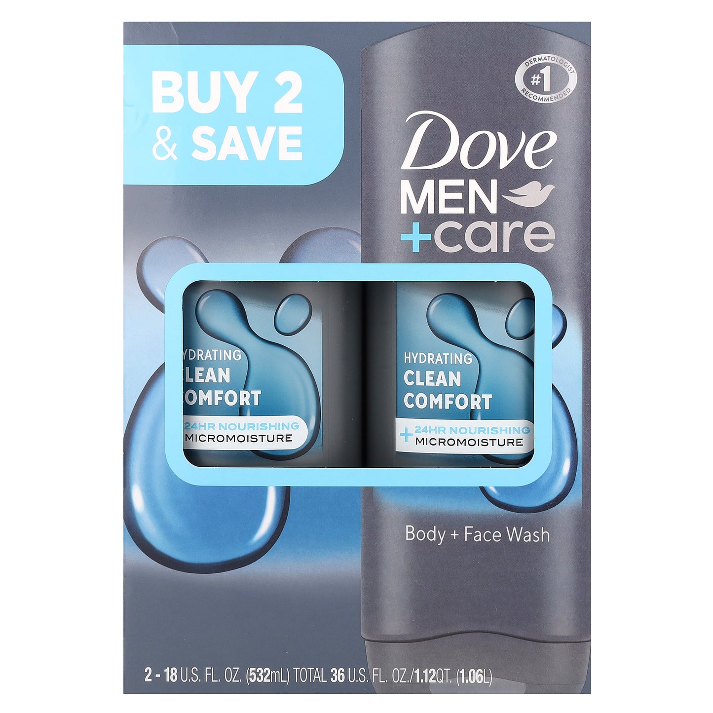 Dove, Men+Care, Clean Comfort, Body and Face Wash, 2 Pack, 18 fl oz (532 ml) Each