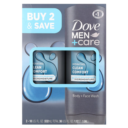 Dove, Men+Care, Clean Comfort, Body and Face Wash, 2 Pack, 18 fl oz (532 ml) Each