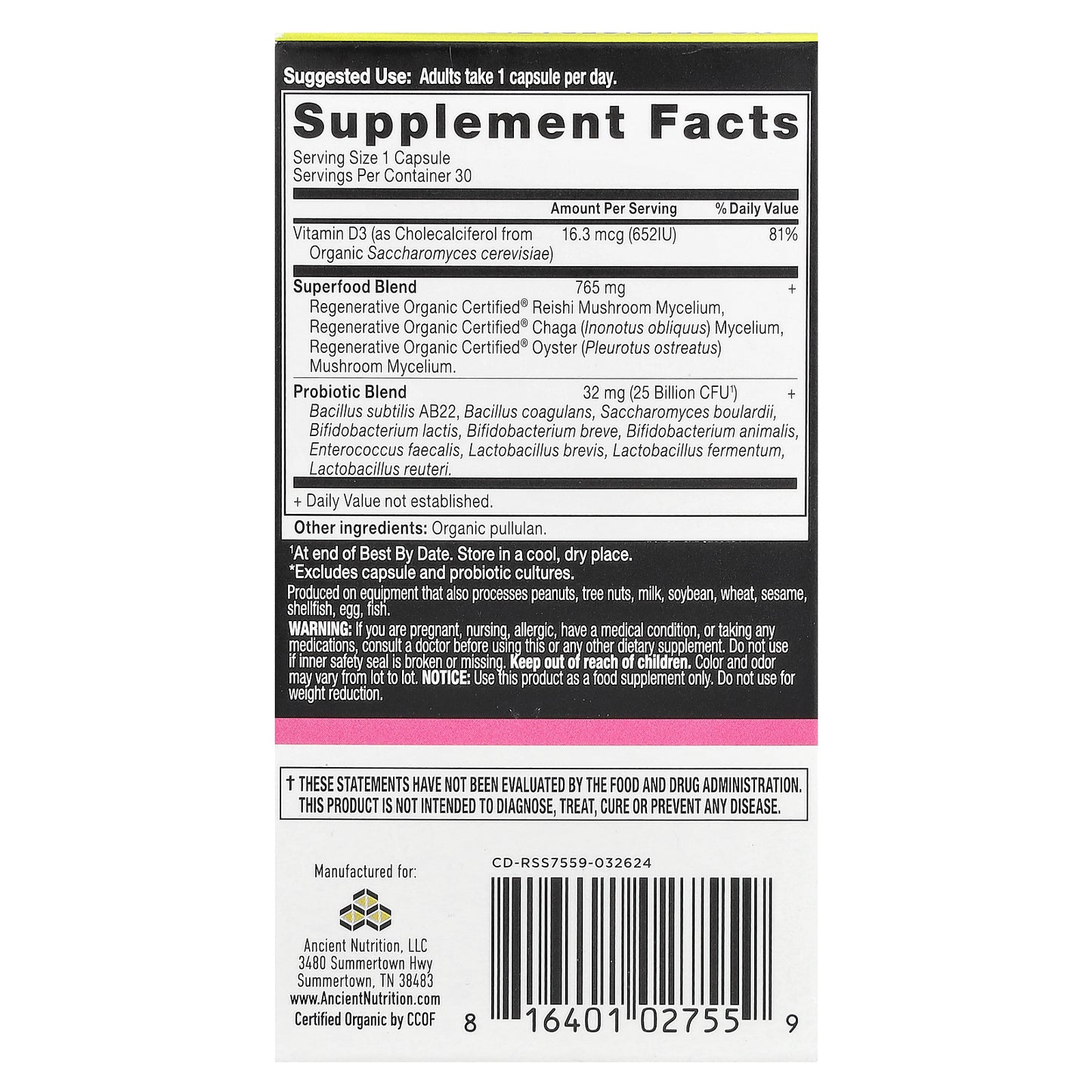 Ancient Nutrition, Women's Once Daily Probiotics, 30 Capsules