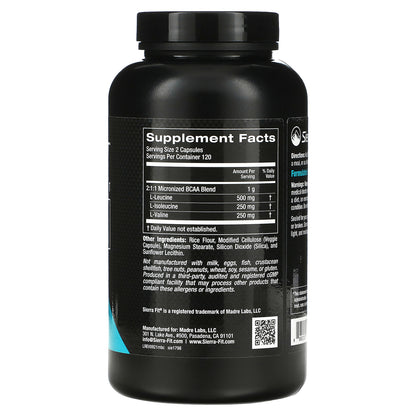 Sierra Fit, Micronized BCAA, Branched Chain Amino Acids, 1,000 mg, 240 Veggie Capsules (500 mg per Capsule)