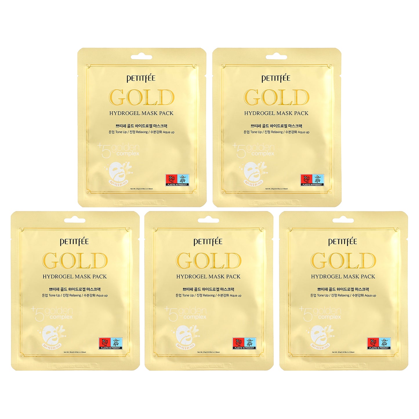 Petitfee, Gold Hydrogel Beauty Mask Pack, 5 Sheets, 1.12 oz (32 g) Each