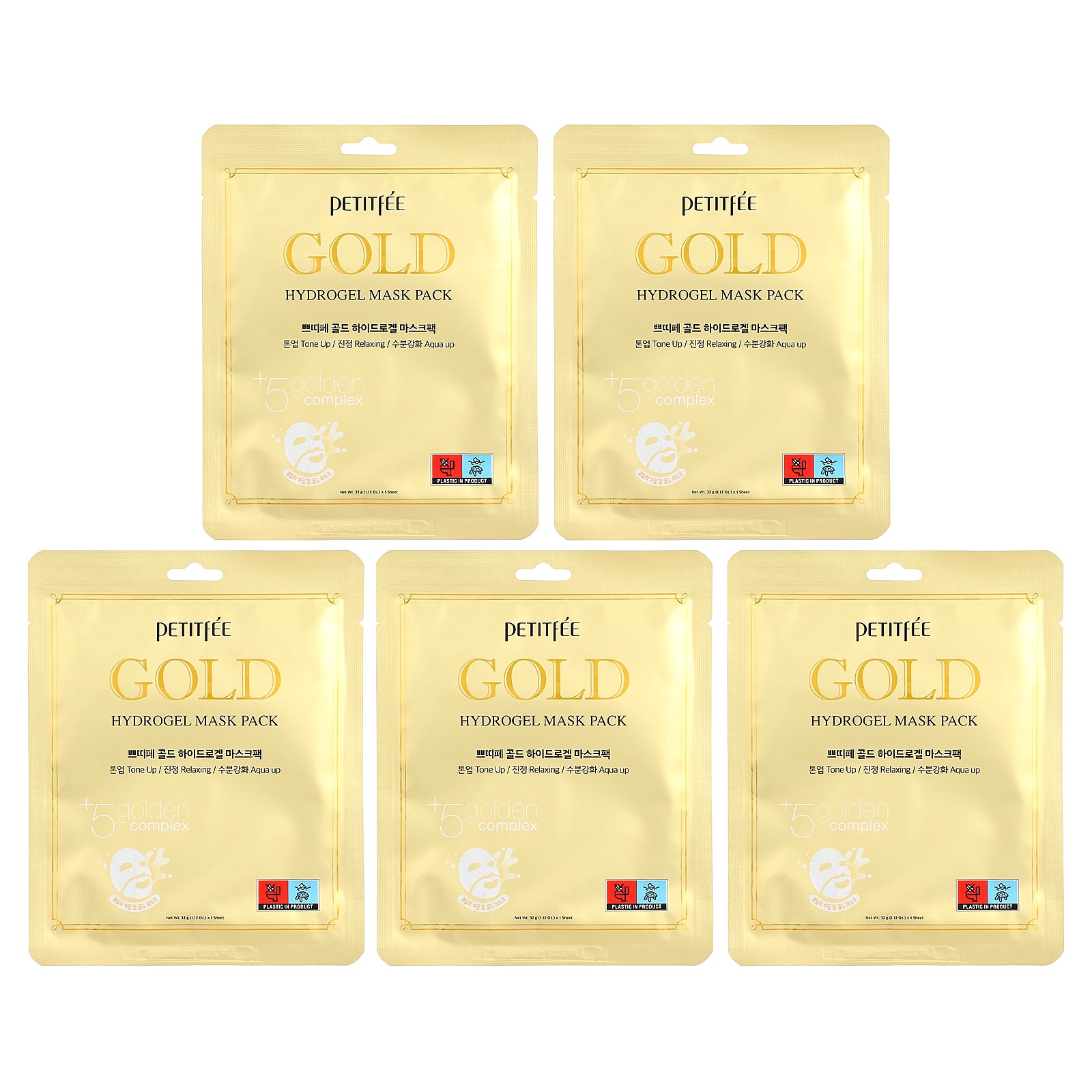 Petitfee, Gold Hydrogel Beauty Mask Pack, 5 Sheets, 1.12 oz (32 g) Each