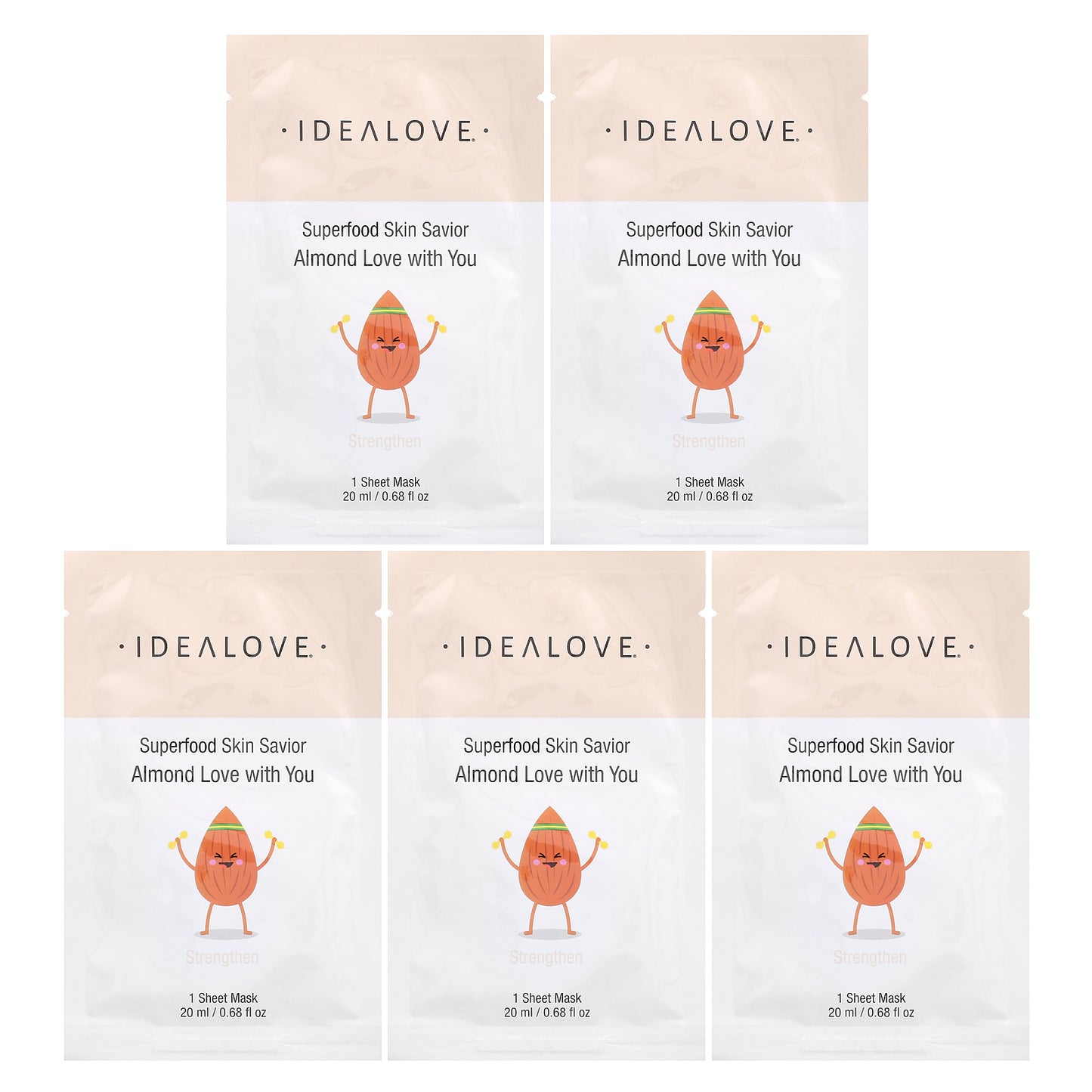 Idealove, Superfood Skin Savior, Almond Love with You, 5 Beauty Sheet Masks, 0.68 fl oz (20 ml) Each