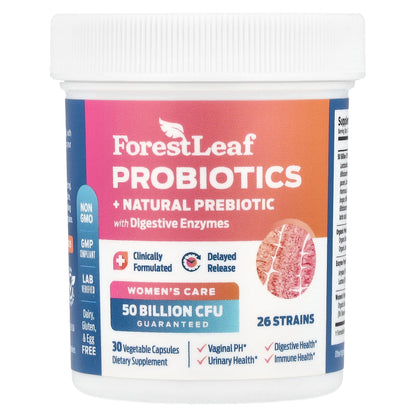 Forest Leaf, Women's Care, Probiotics + Natural Prebiotic with Digestive Enzymes, 30 Vegetable Capsules