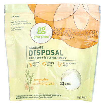 Grab Green, Garbage Disposal Freshener & Cleaner Pods, Tangerine with Lemongrass, 12 Pods, 5.9 oz (168 g)